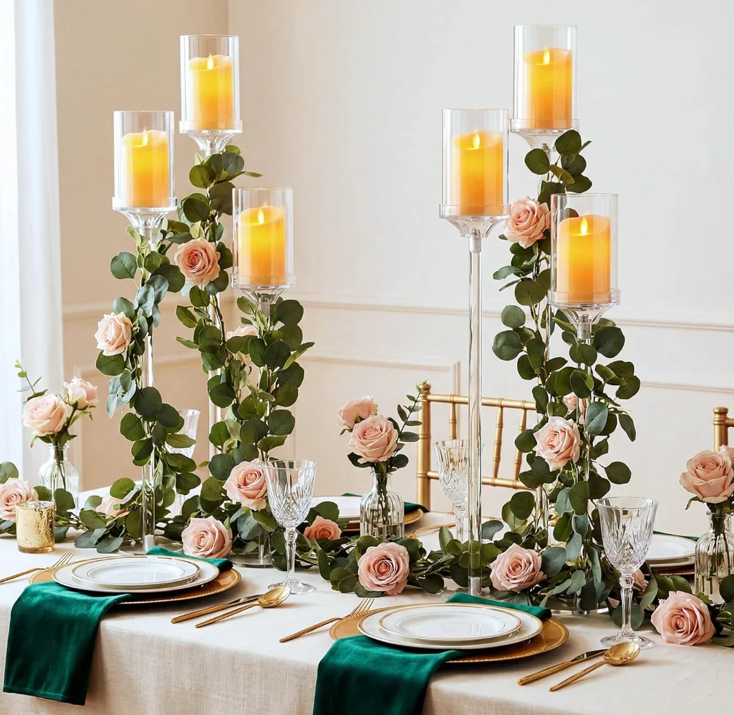 5/6/10pcs 100/110/120cm Acrylic 6 Arm Candelabra Clear Floor Candelabra for Wedding Candlestick Holder for Table Centerpiece