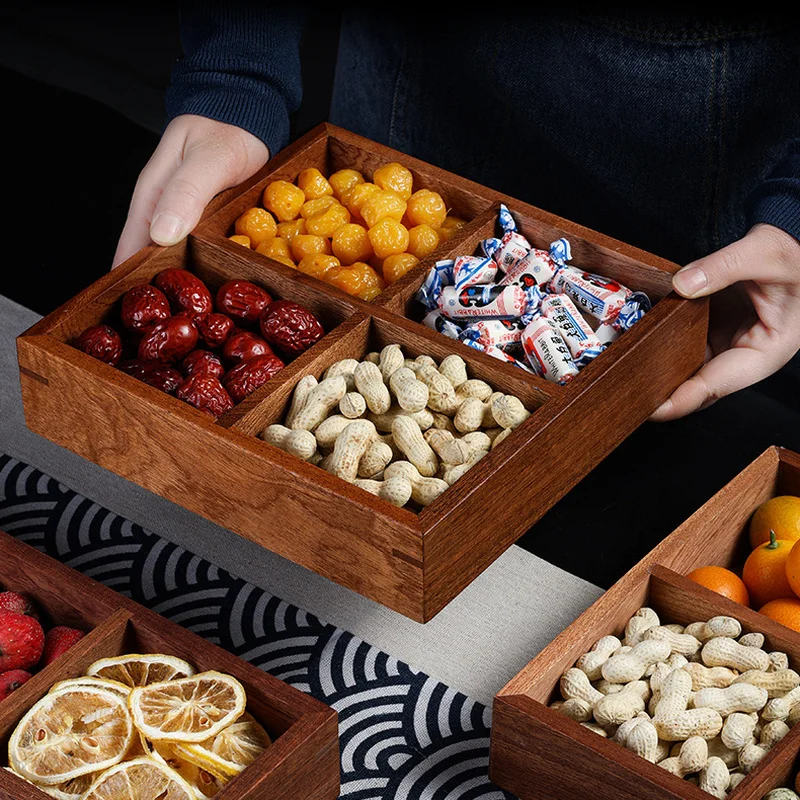 Chinese-style wooden dry fruit plate set, including fruit tray and saucers for stove-top tea brewing