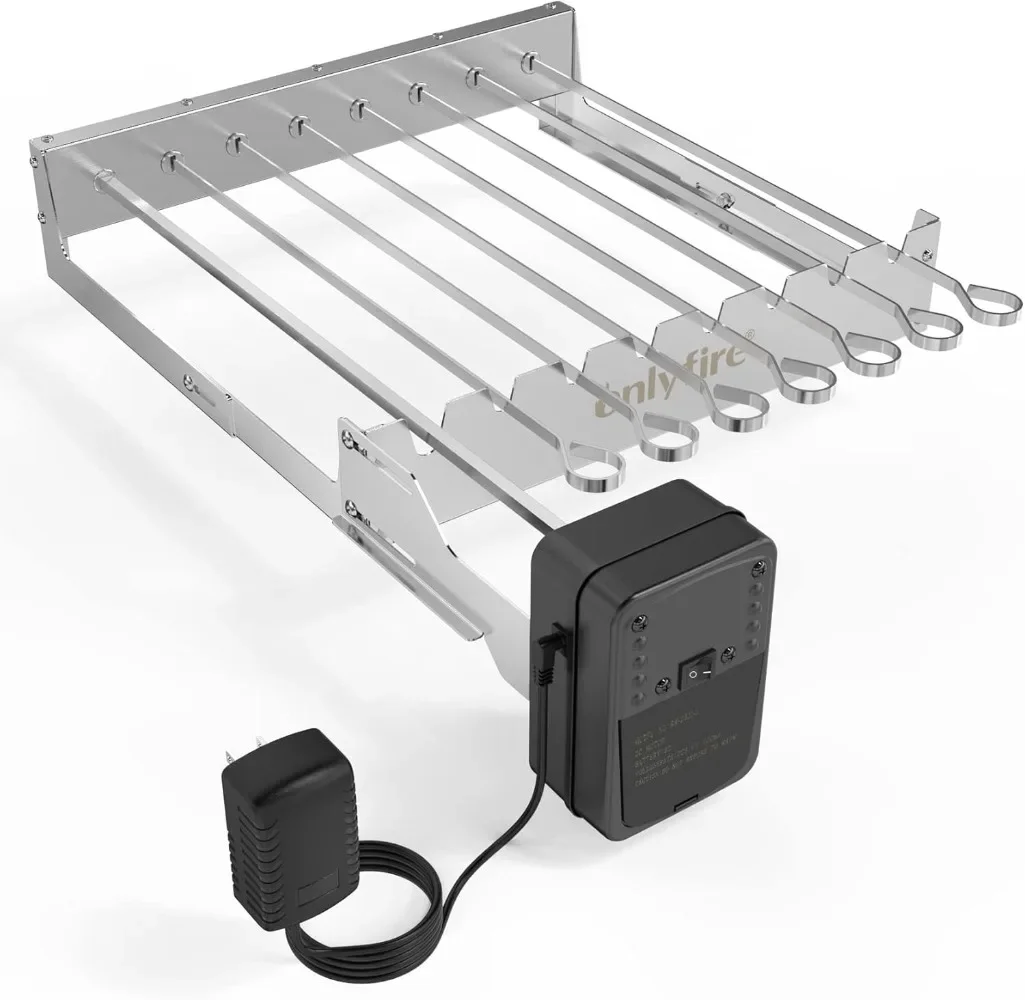 

Stainless Steel Electric Skewer Turner, Rotated Grilling Rack Shish Kabob Set with 7 Skewers and Dual-Purpose Rotisserie Motor