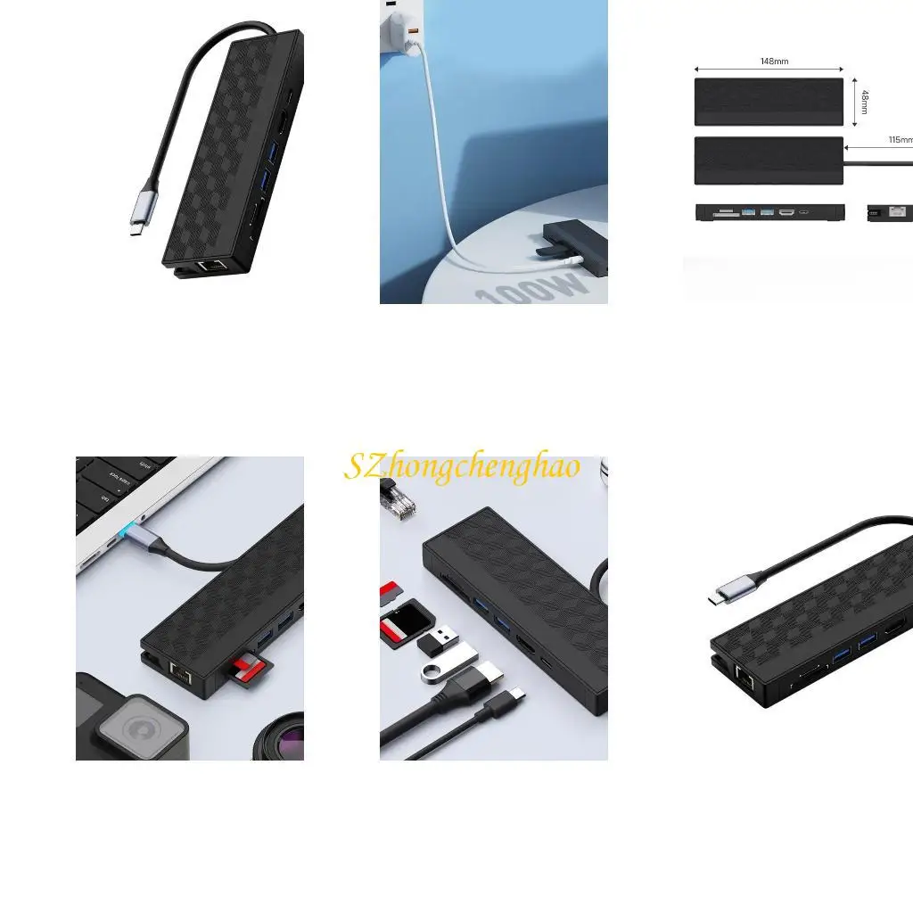 

USB C Hub Gigabit Ethernet USB C Adapter 7 in 1 with 2xUSB3.0 4K30hz Gigabit Ethernet and PD100W Small Memory Card Slots 601D