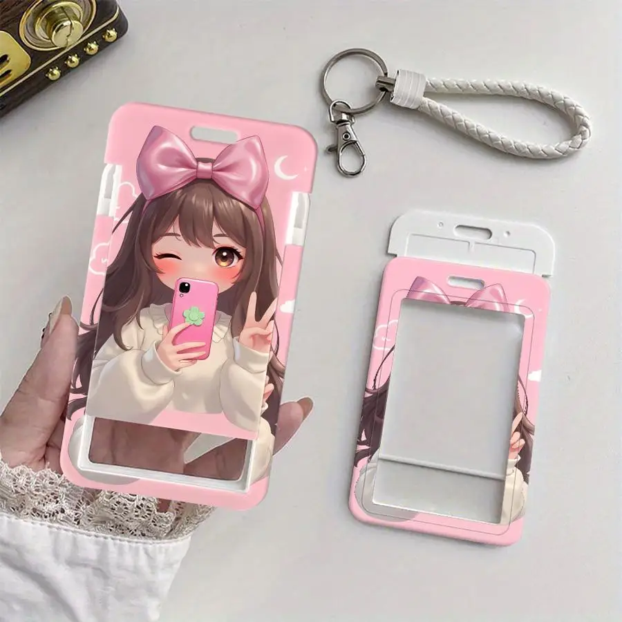 Lovely Girl Cover Case 1Pc Card Holder Retractable Credit Card Holders Holders Child Bus with lanyard Bank ID Badge