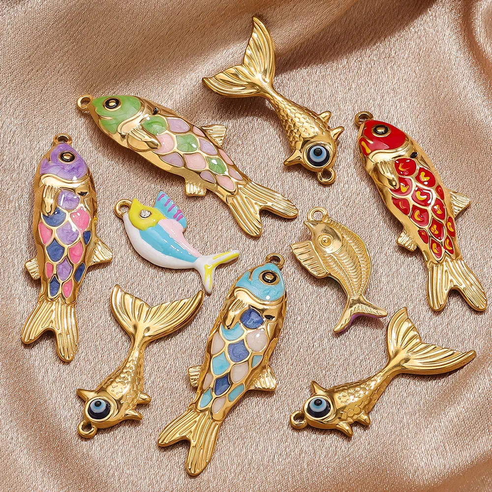 2-3pcs 스테인레스 스틸 귀여운 황금 에나멜 물고기 매력 Bohe DIY 쥬얼리 여성을위한 액세서리 만들기 목걸이 귀걸이 도매