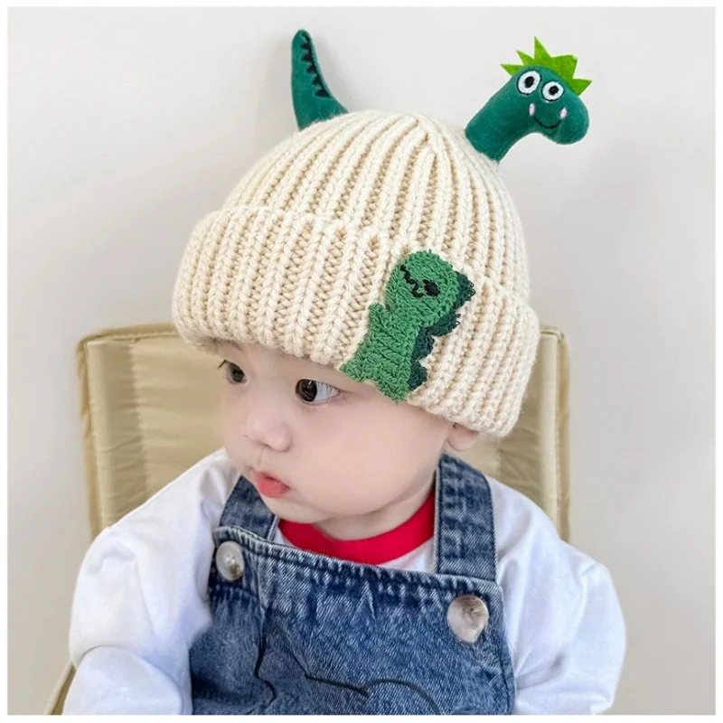 Cute Three-Dimensional Little Dinosaur Hat Children's Fashionable Knitted Hat Autumn And Winter Ear Protection Warm Woolen Hat