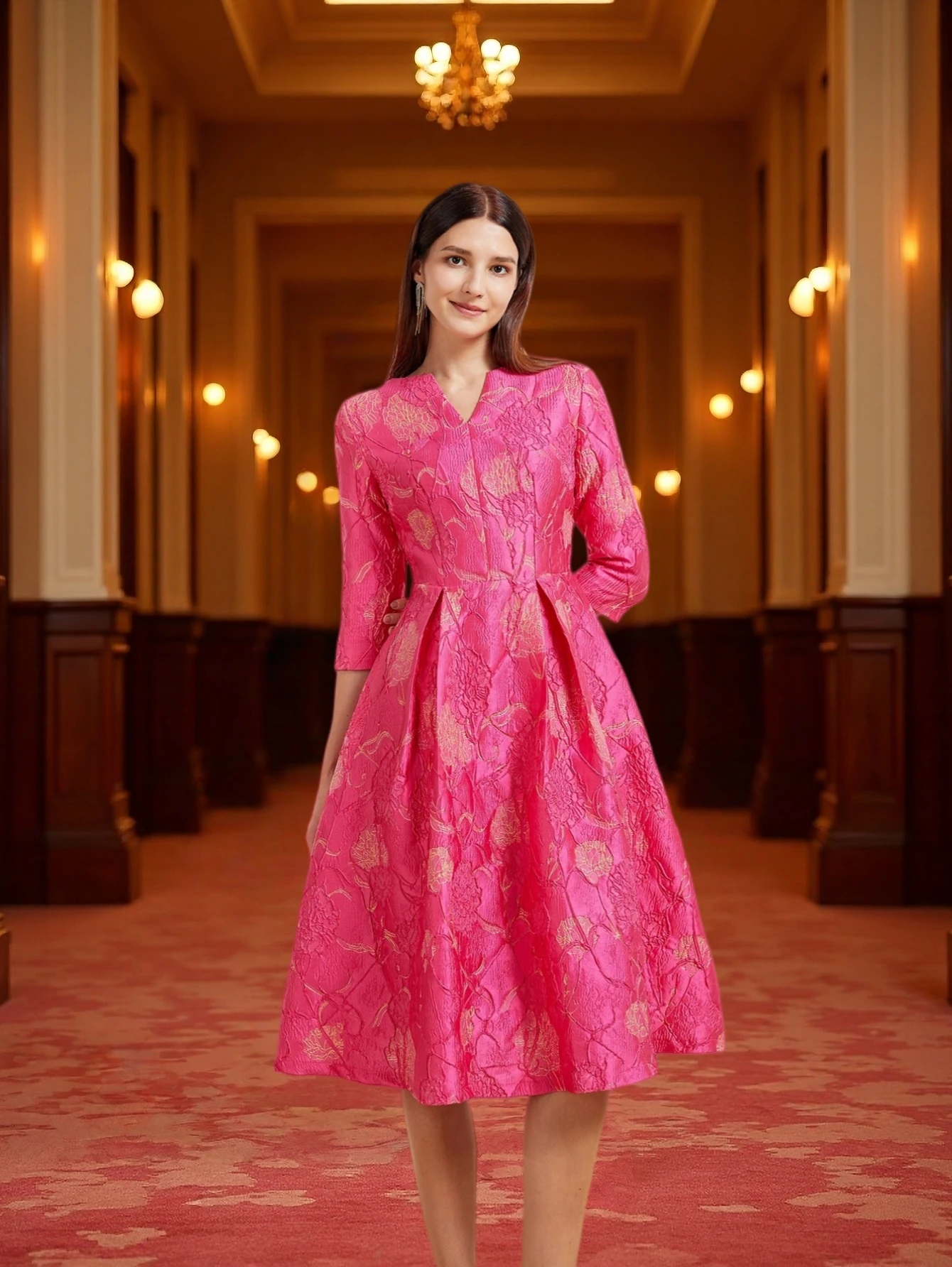 Luxury Dress Women Fashion Elegant Jacquard Dress Party Floral Women Clothing Evening Vintage Dress Formal Vestidos
