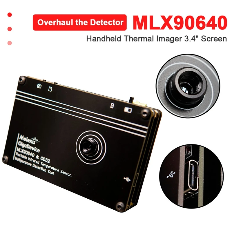 MLX90640 Digital Infrared Thermal Imager 3.4Inch LCD Handheld Infrared Temperature Sensors Thermal Imager Detection Tool