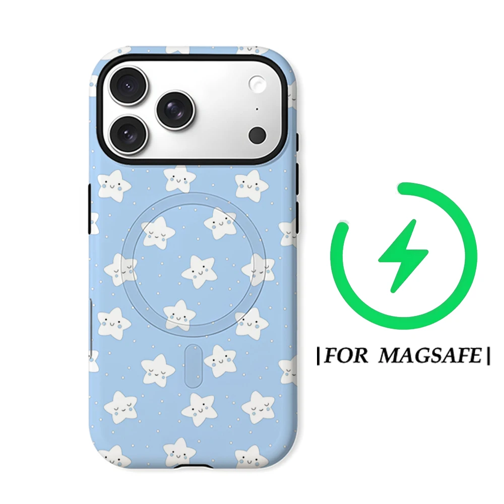 

Niche Smiley Stars Luxury Phone Case for iPhone 17 16 15 14 13 12 11 Pro Max Air Plus Luxury Double-layer Back Cover