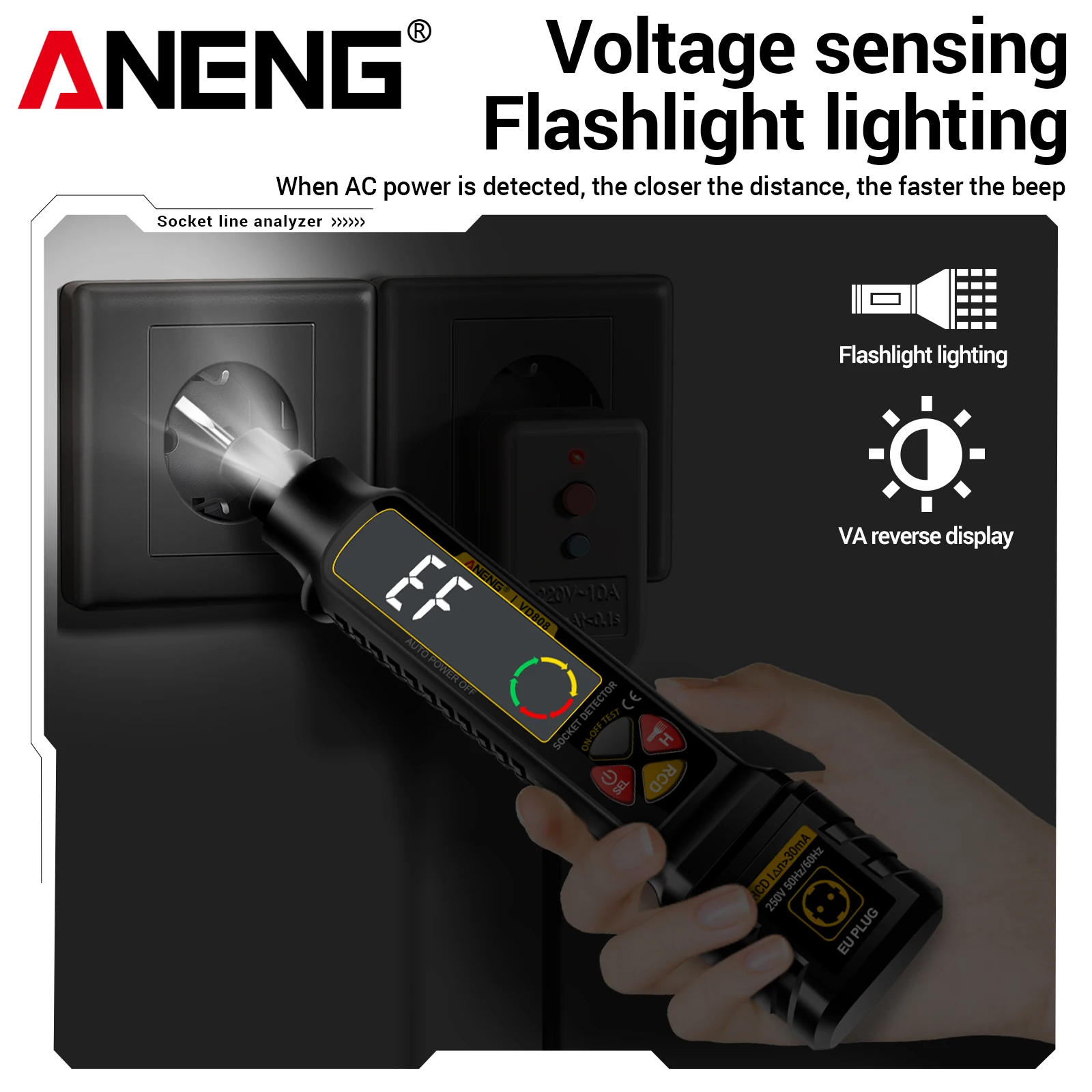 For Test Equipment ANENG VD808 Circuit Breaker Analyzer US Power Polarity Checker Voltage Tester Pen Socket Phase