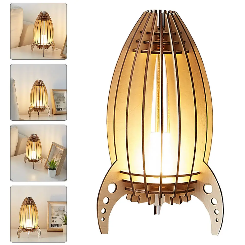 1Pcs Wooden Carved Space Rocket Lamp Night Light for Children Rechargeable LED Bedside Lamp Creative Book Reading