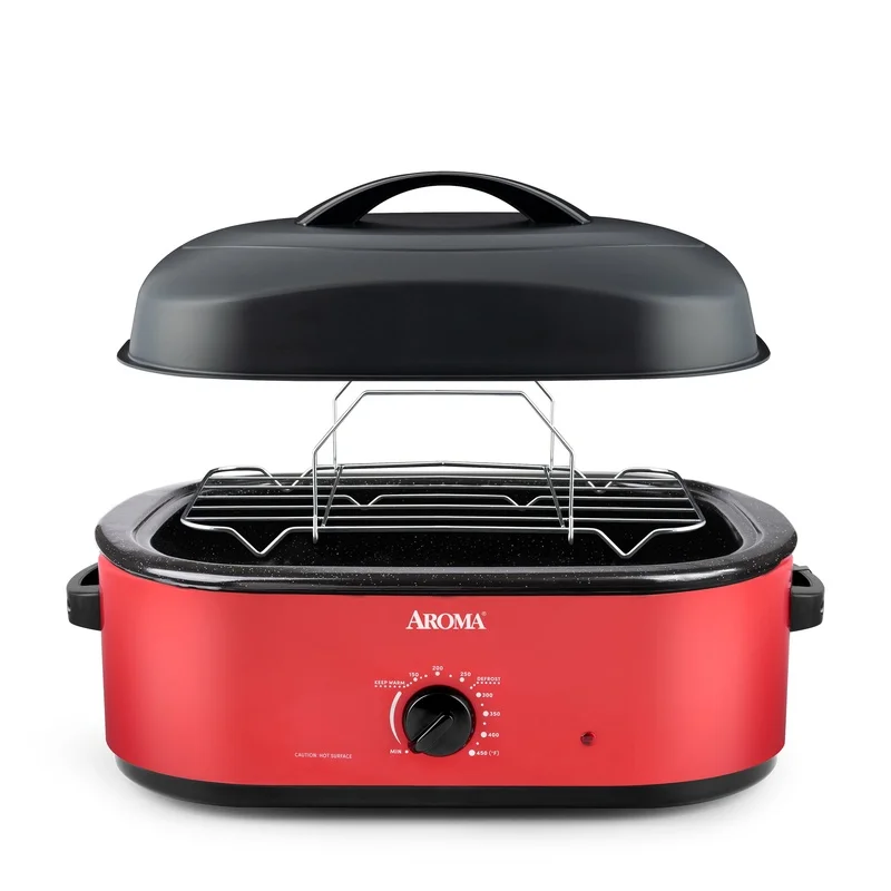 전기 로스터 오븐 18Qt 하이 돔 뚜껑 느린 요리 베이킹 로스트 온도 조절 간편한 청소 스테인레스 스틸 랙 24lb 터키