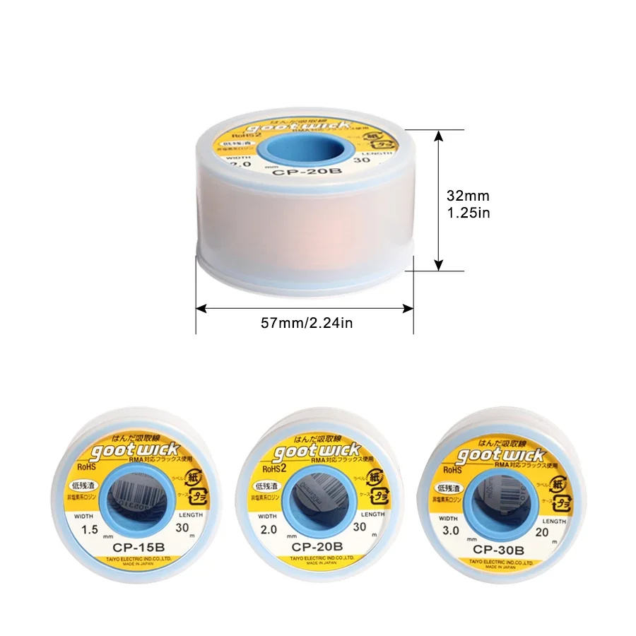 GOOT Solder Welding Wire Length 15/20/30M Low Residue Tin Removal Long Roll in Bobbin Case CP Series CP15B