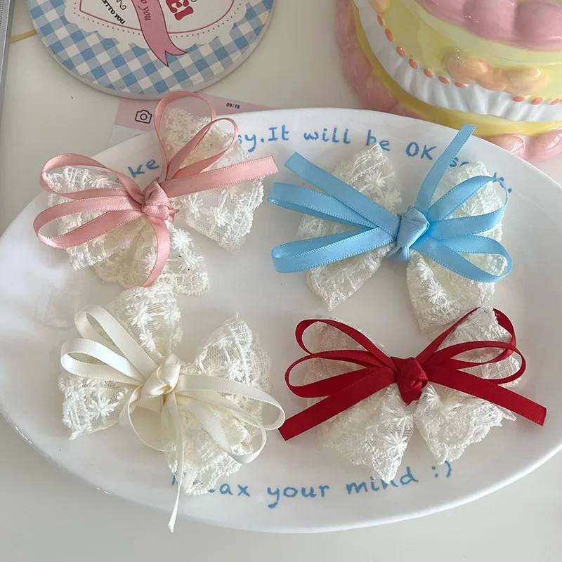 

Заколки для волос с французским кружевом и бантом для девочек, белая длинная лента, детские головные уборы в стиле Лолиты, корейские милые заколки для волос, детские аксессуары для волос