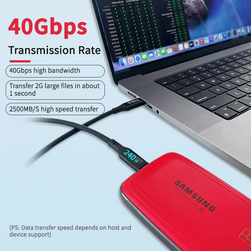 USB C to USB C Thunderbolt 4 Data Cable, Digital Display, PD 240W, 40Gbps,8K @ 60Hz USB4, Compatible Or For Samsung/Macbook/iPad