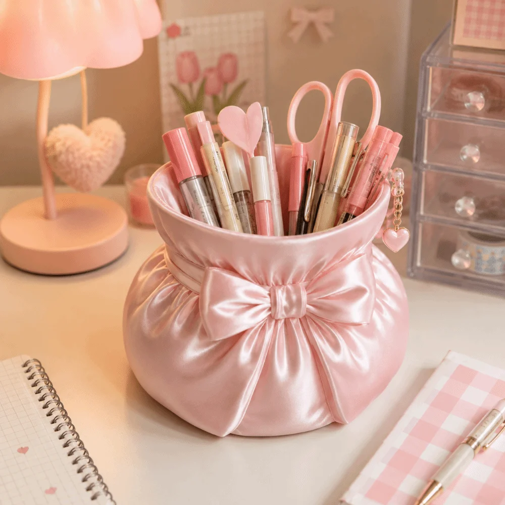 Decorative 3D Printed Storage Box Creative Multi-function Bow Pen Holder Flower Vase Sweet Desktop Organizer Home Decoration