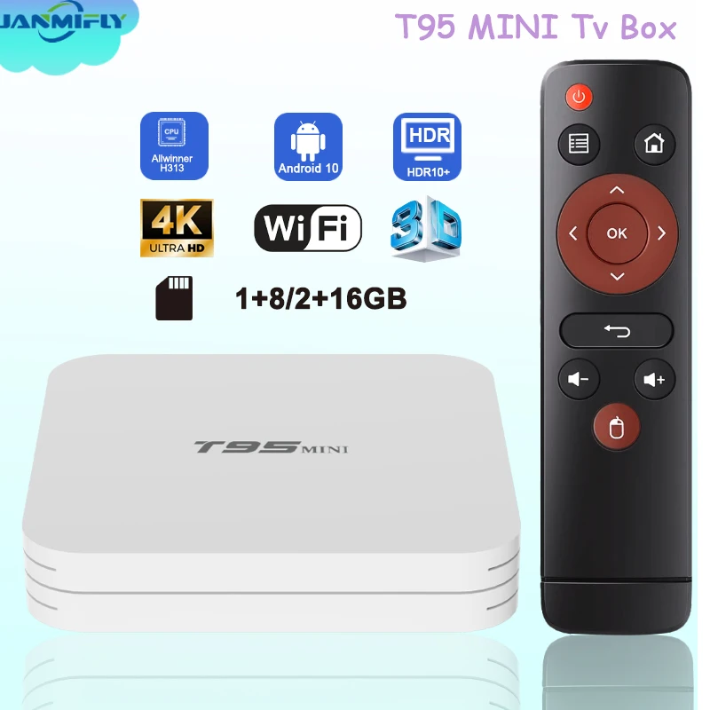 T95 Mini TV Box Android 10 WiFi 2.4Hz 4 k Smart Home Entertainment Media Player Allwinner H313 Quad Core Set-top Box DC 5V/2A