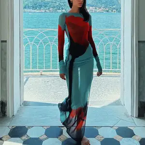 Yiiciy-Long Slim Fit Female, Full Mesh, Long Sleeve, Floral Print, Beach Dress, Divided Side Bikini Cover, Sexy 12 Main Beach Exit Sales - №10