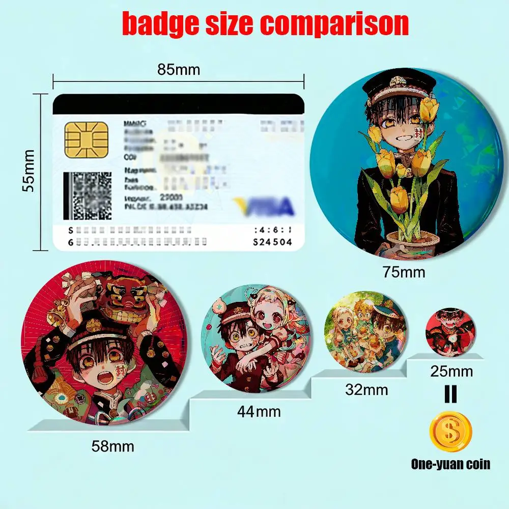 Most Popular TBHK Hanako kun 58mm 44mm Round Pins Creativity Printed Pictures Text Metal Lapel Badges Brooches Jewelry
