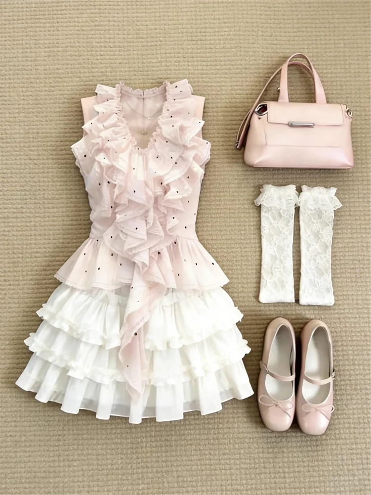 

Sweet Style Summer Outfit Women's Fashionable Sleeveless Top plus Size New Beautiful Half Skirt Trendy Casual Style High Waist