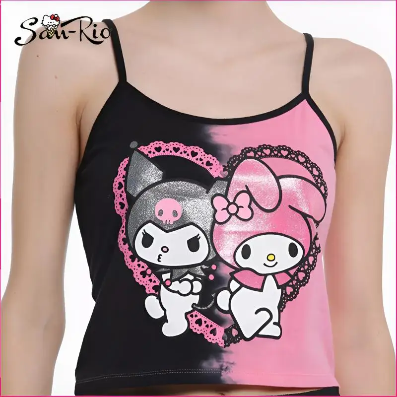 

Kuromi Crop Tops Glitter Heart Split Dye Girl Tank Top Kawaii Women Sling Tube Top Sleeveless Camisole Underwear Casual Tops