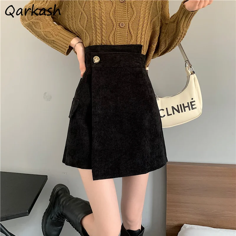 

A-line Skirts Women Solid Empire Ulzzang Irregular Stylish Corduroy Femme Faldas Simple Mini All-match Student Preppy Elegant