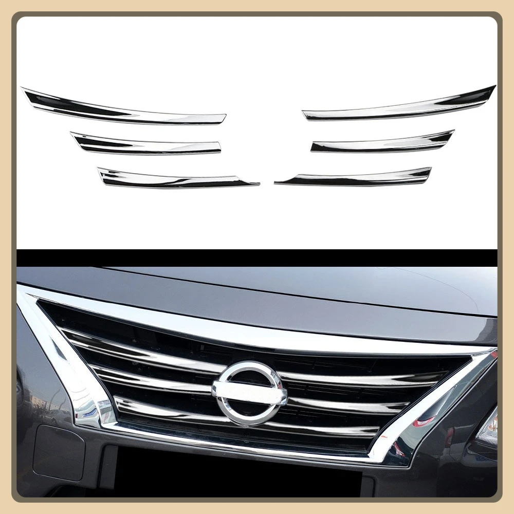 

For Nissan Sunny N17 Versa 2014-2017 Car Front Mesh Grille Head Bumper Cover Trim Grille Sticker 6pcs/set ABS Chrome Accessories