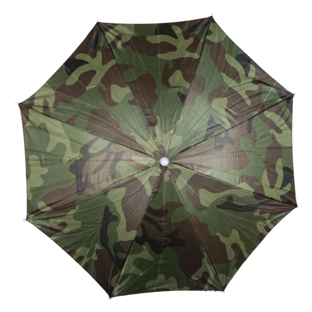 【STOCK】Portable Rain Umbrella Hat Camouflage Foldable Outdoor Sun Shade Waterproof Camping Fishing Headwear Cap Beach Head Hats