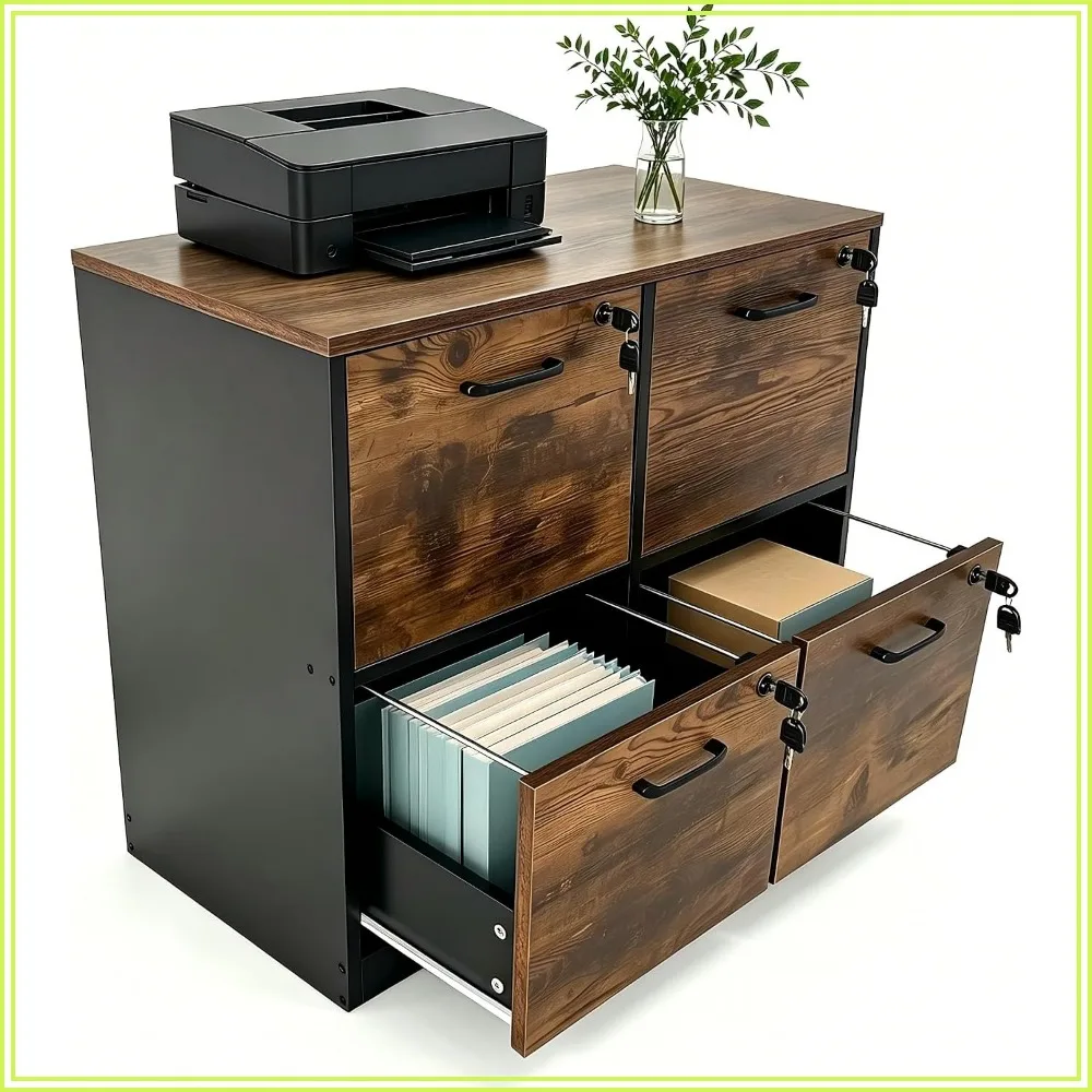 4 Drawer File Cabinet with Lock, Wooden Lockable Filing Cabinet for Home Office