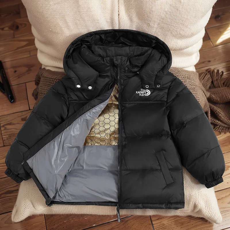 New anti season autumn and winter children's color blocked down jacket, graphite silk jacket for boys and girls, with big childr