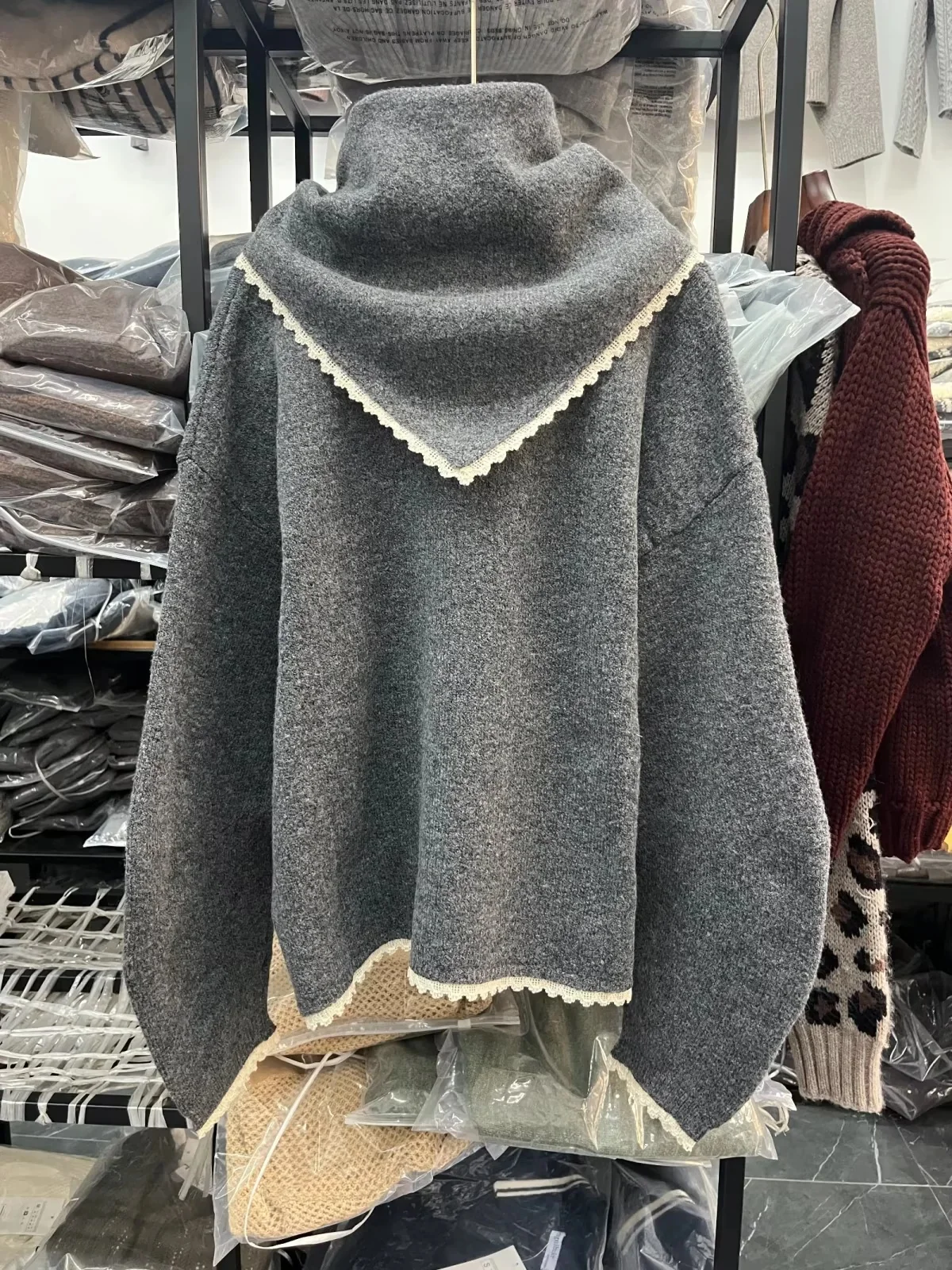 KONDALA 2026 겨울 봄 우아한 여성 스카프 칼라 여성 코트 패션 캐주얼 패치워크 레이스 신년 파티 여성 코트