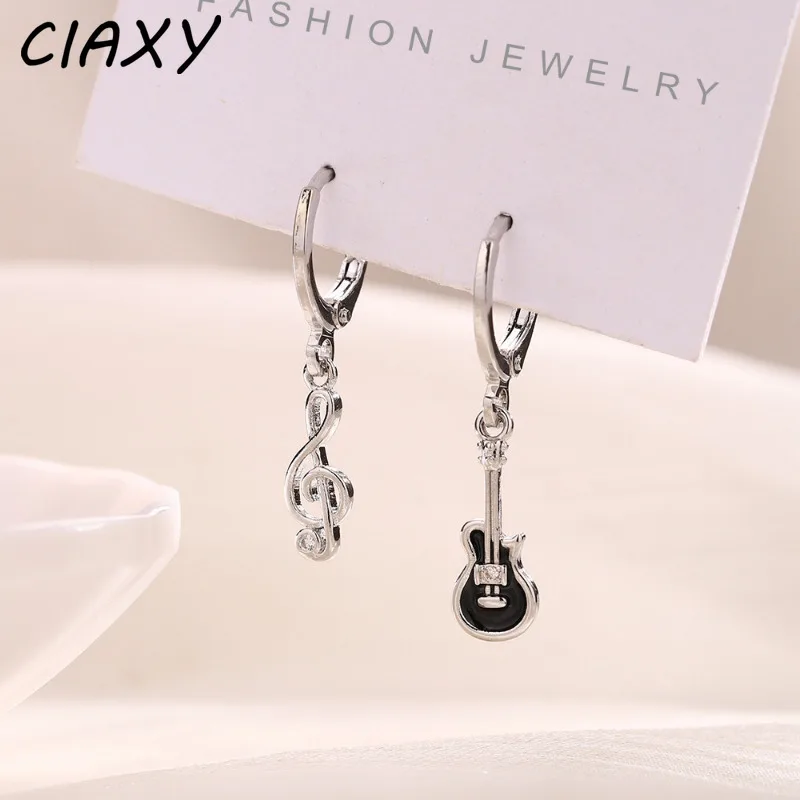 Fashion Asymmetrical Black Guitar Musical Note Dangle Earrings for Women Trend Inlaid Zircon Korean Ear Buckle Girl Jewelry Gift