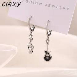 Fashion Asymmetrical Black Guitar Musical Note Dangle Earrings for Women Trend Inlaid Zircon Korean Ear Buckle Girl Jewelry Gift