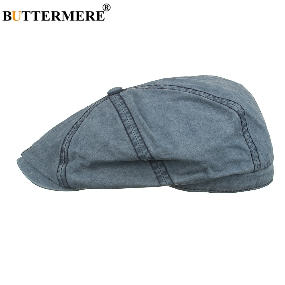 BUTTERMERE Light Blue Newsboy Cap for Women Men Cotton Flat Cap Casual Beret 2024 New Arrival Solid Octagonal Hat