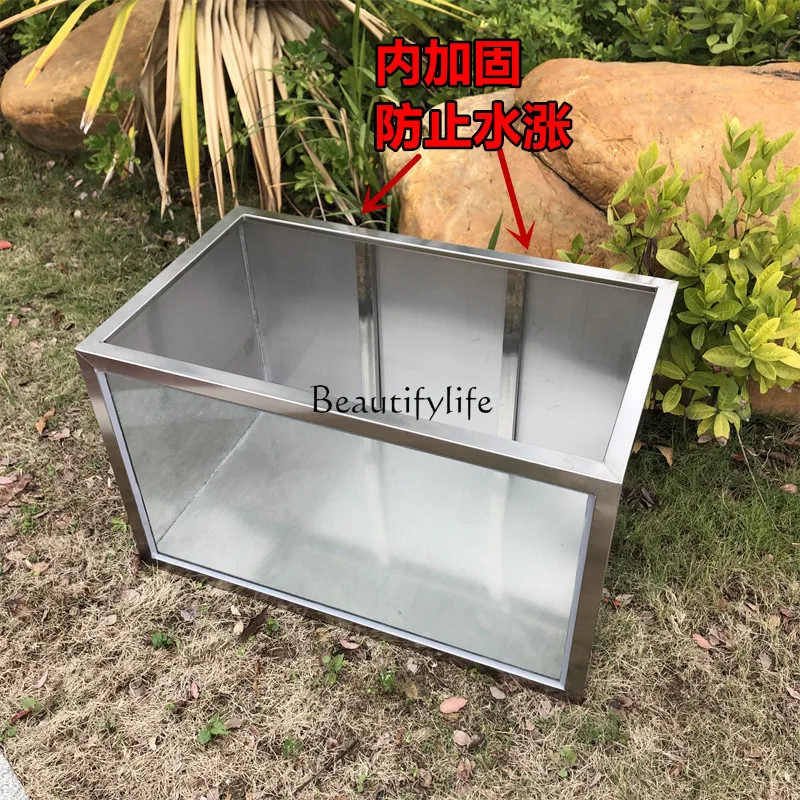 Stainless Steel Large Glass Ornamental Fish Tank Aquarium Household Koi Pond