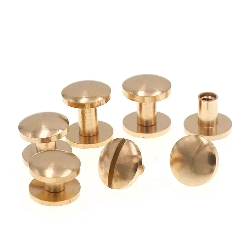 10Pcs 4-20MM Solid Brass plane Button Stud Screw Nail Rivet Screw Back Leather Belt for Sewing Handmade DIY Accessories Material