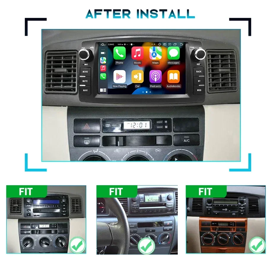 Wireless Carplay Android 13 Auto Car Radio Multimedia Player Screen for Toyota Corolla E120 BYD F3 2 Din autoradio Stereo 4G LTE