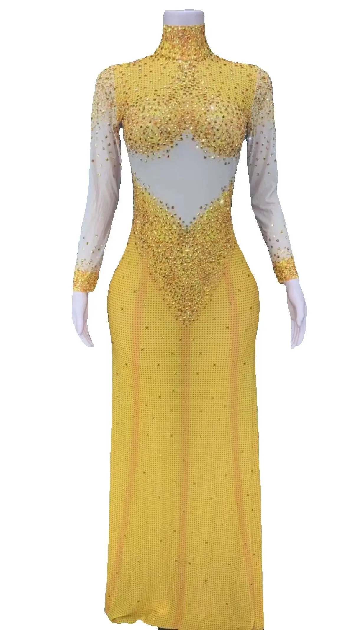 ZD  Latest Summer Dresses Sparkling Golden Diamonds Dress Sequin Yellow Dress Sexy Trailing Ball Prom