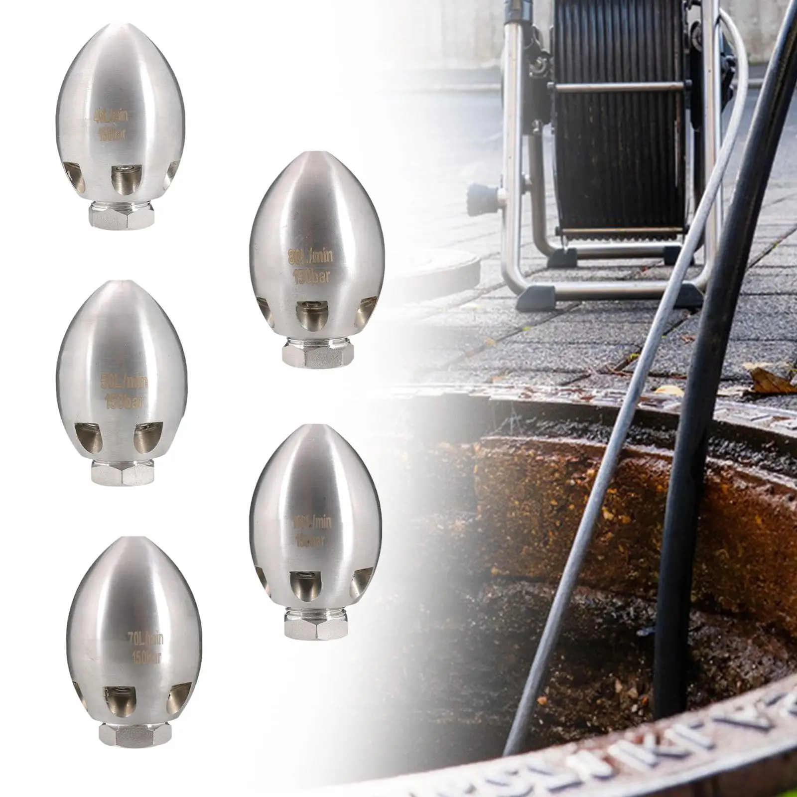 

Sewer Jet Nozzle Cleaning Tips 1/2 3/8 NPT Drain Cleaning Supplies Cleaning Jet Rotation Adapter High Pressure Cleaning Tool