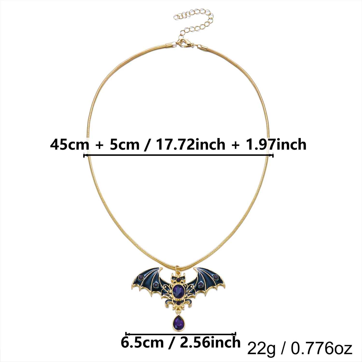 Gotische Retro Übertriebene Schwarze Fledermaus-Anhänger-Halskette für Damen und Herren, Kristall-Emaille-Flügel-Halskette mit Ohrringen, Halloween-Party-Schmuck – Detail 8