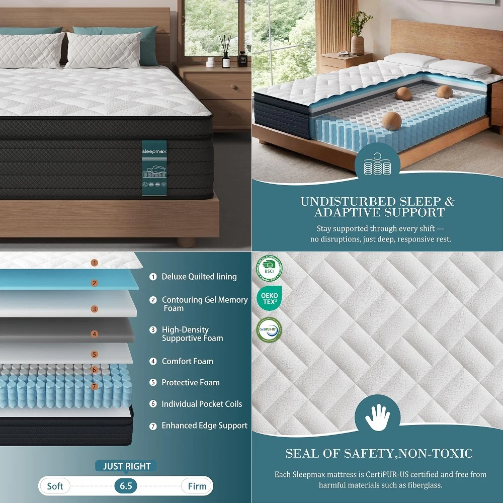 

Mattress 14 Inch Hybrid Memory Foam Mattress in a Box with Individual Pocket Innerspring for Motion Isolation amp Pressure Reli