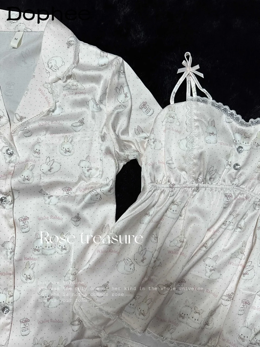 

Japanese Original Ins Cute Ice Silk Pajamas Sweet Sister Long-sleeved Thin Cartoon Cool and Breathable Casual Loungewear Set