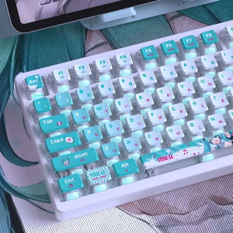 Kawaii Hatsune Miku 122 Keycap Set Oem ارتفاع Pbt المواد الحرارية عملية التسامي ارتداء مقاومة أنيمي الأجهزة الطرفية هدية