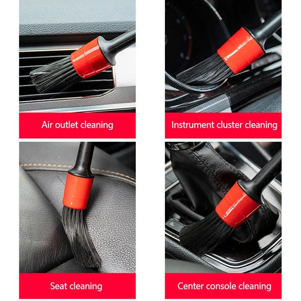 5PCS Car Detailing Brush Set Interior Detail Brush Hair Bristle Brushes For Car Air Vents Dashboard Auto Dust Tools