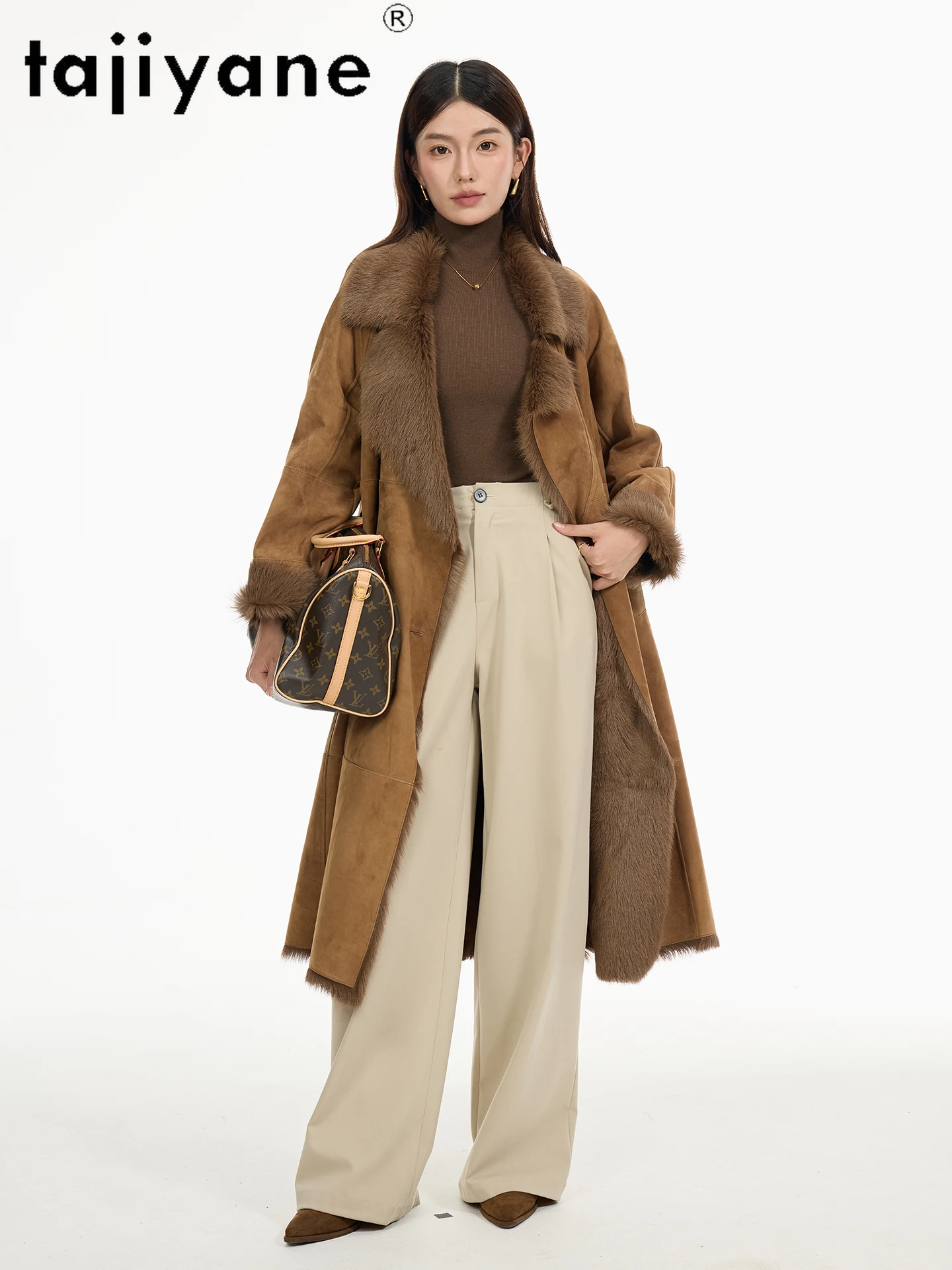 เสื้อโค้ทขนแกะแท้ TAJIYANE แบบธรรมชาติจากทัสคานี พร้อมขนแกะติดตัว เสื้อโค้ทขนยาวแท้สำหรับผู้หญิง เสื้อผ้าคุณภาพสูงสำหรับฤดูหนาว ปี 2025