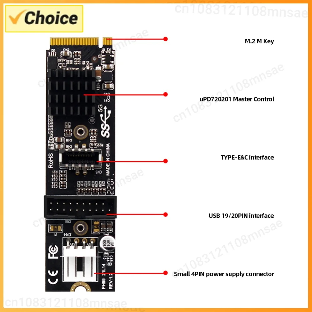 for M.2 MKey PCIe To USB 3.1 Front Expansion Board TYPE C+19/20PIN for M.2 for M Key PCIe To USB 3.1 Front Expansion Adapter 5Gb