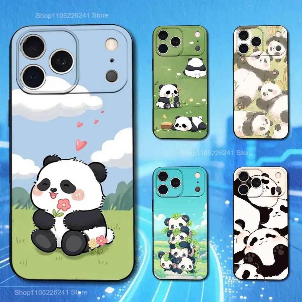 

Cute Panda Bear Cartoon Phone For iPhone 13,12,15,14,11,16,17,Plus,Pro Max,XS,X,XR,SE,Mini,8,7,Soft Silicone Black