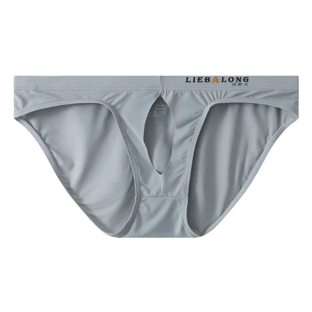 Roupa interior masculina tanga de seda gelada biquíni com furo aberto, diário e feriados, lingerie sexy