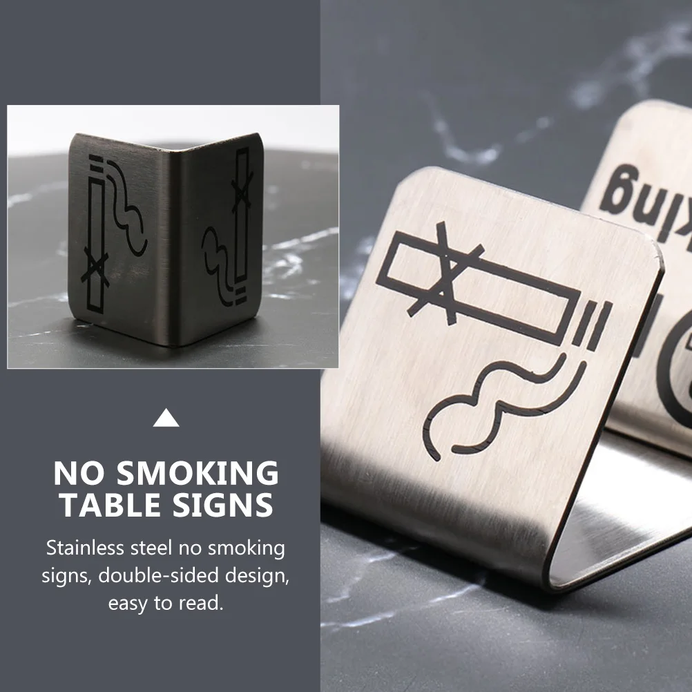 

2 Pcs No Smoking Sign Simple Design Signs Tent Easy to Clean Desk Stainless Steel for Home