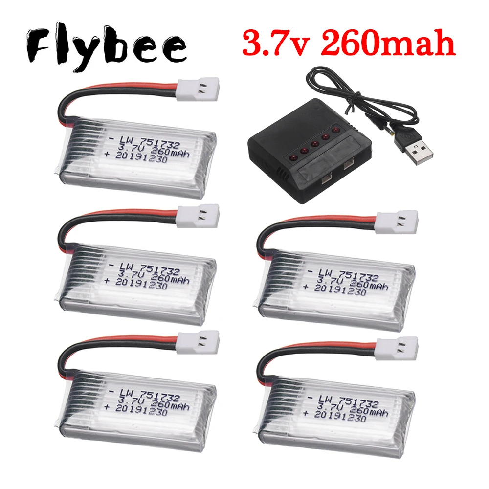 Batteries li-po 3.7V 260mAh + chargeur pour H8 Mini H48 H8 Mini RC Quadcopter, accessoire hélicoptère, jouets, pièces de batterie