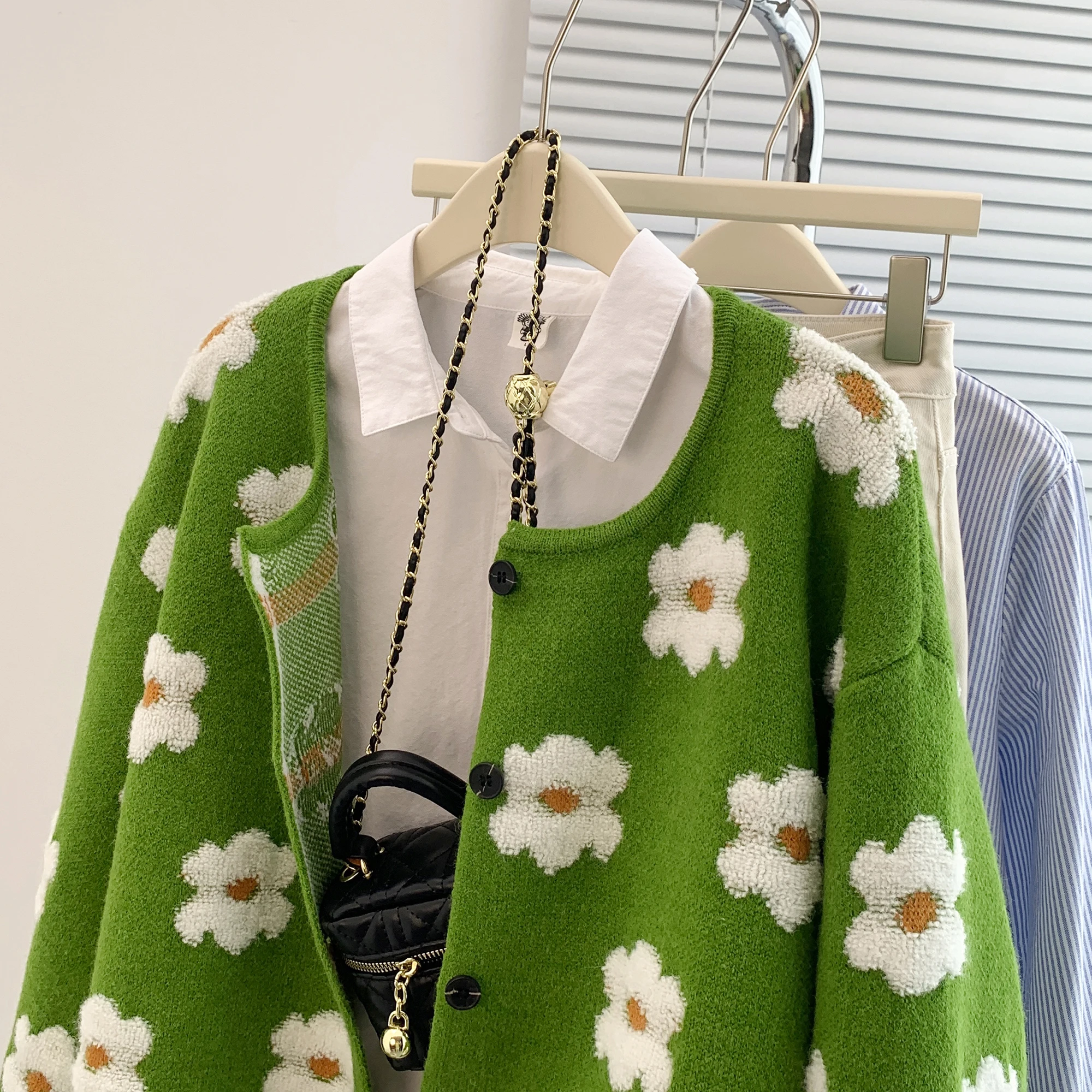 

Faion plus Size Women's round Ne Open Cardigan Thi Long Sve Floral Embroidery Sweater Jaet Korean Sle Sweet Floral