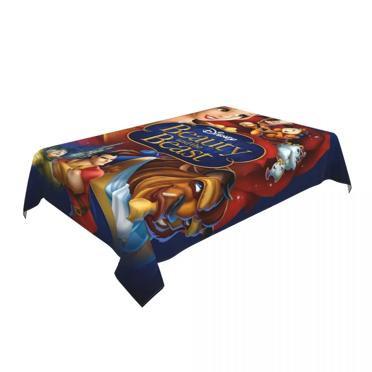 Disney Beauty And The Beast Tablecloth Rectangular Fitted Oilproof Song And Dance Movies Table Cloth Cover for Dining Room