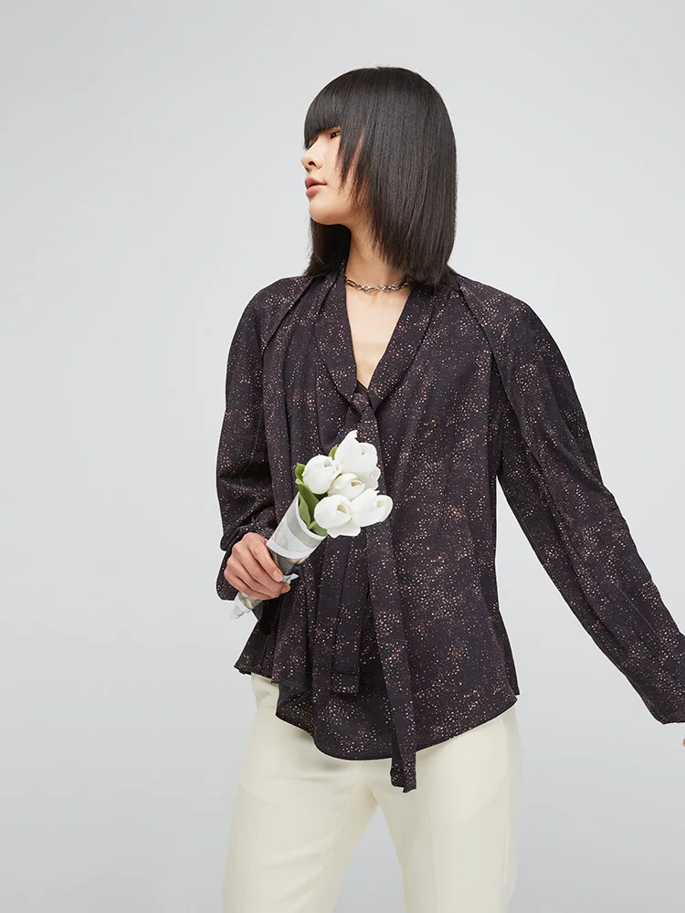 

Женский шелковый илт с романтическим звездным принтом Ele Sle Long Sve V-Ne, прямой крой, модный китайский источник